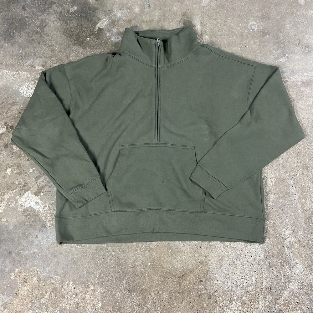 Lands' End Half Zip Sweatshirt Women's Size 1X Green Fleece Front Pockets Casual